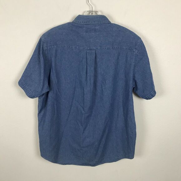 Christopher & Banks Denim Shirt Size L Short Sleeve Embroidered Hearts Button Up - Picture 5 of 5